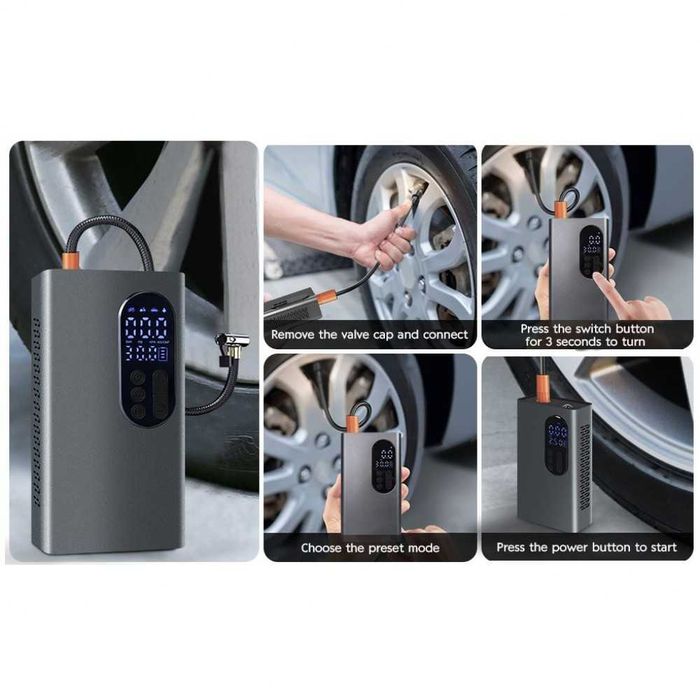 НОВ МОДЕЛ Мощен Безжичен преносим компресор 150 PSI, 6000mAh батерия