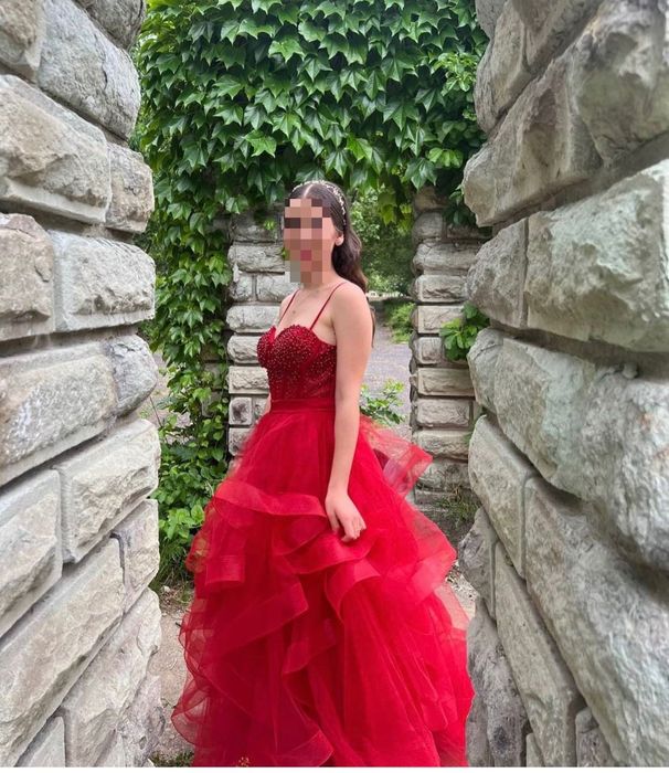 Дълга официална червена рокля