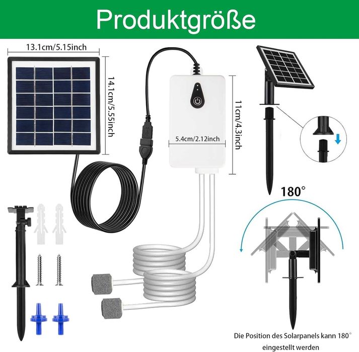 НОВА! Соларна въздушна помпа 2W, с USB и соларно зареждане, 2000 mAh