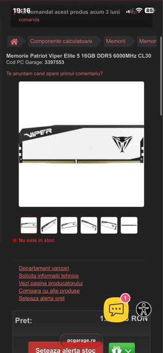 Memorie RAM Patriot Viper 16GB DDR5 6000Mhz CL30