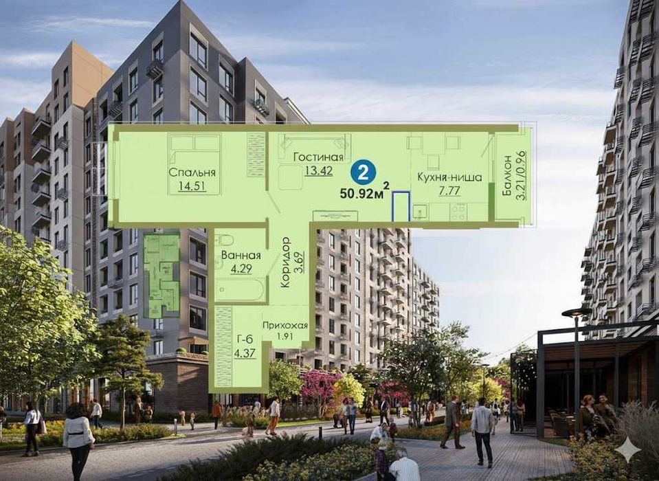 Современная 2-комнатная в Мирабаде — уют, ипотека, рядом ВУЗы (XS)