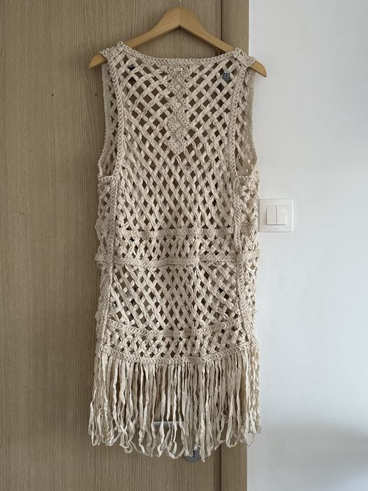 Vesta din macrame (material bumbac), cu ochiuri mari