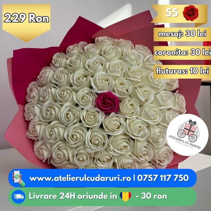 Buchete trandafiri din sapun personalizate + cu sclipici