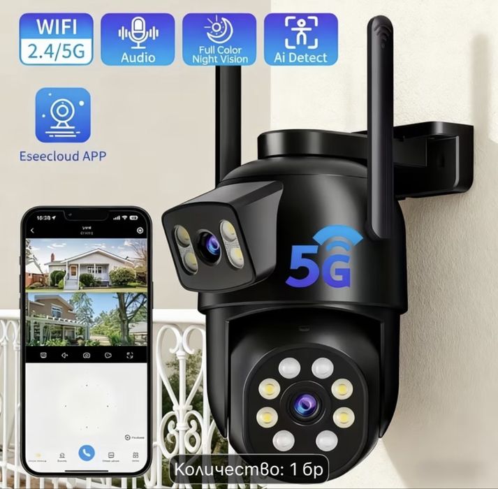 2,4/5G WIFI двулентова камера