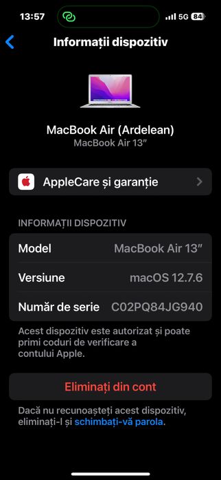 Vand/schimb Macbook Air 13”