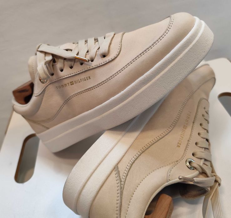 Pantofi sport casual 39 premium Tommy Hilfiger NOI piele naturala nappa ecru