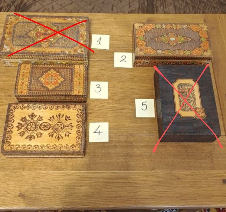 Продавам стари дървени кутии, пирографирани и оцветени 5 бр.