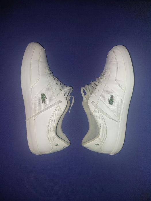 Adidasi Lacoste Originali din PIELE normala+perforata albi