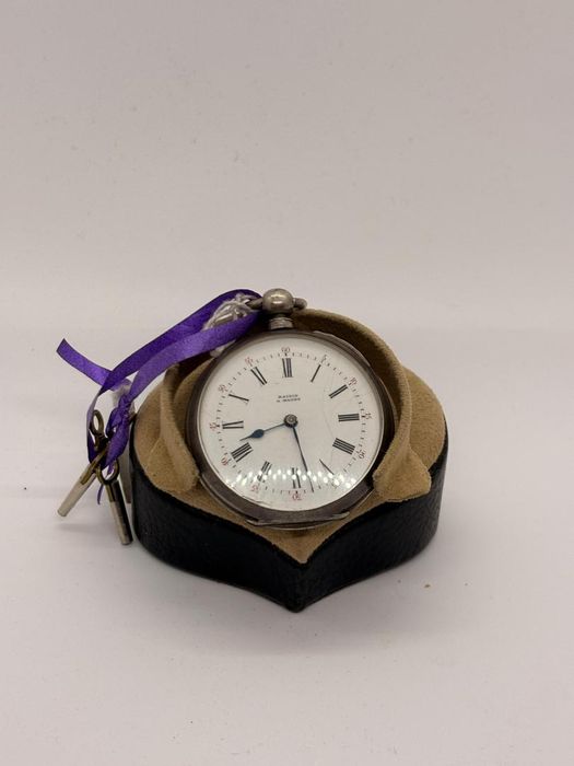 Ceas de buzunar din argint Cylindre Huit Rubis cu 2 cheite -A-