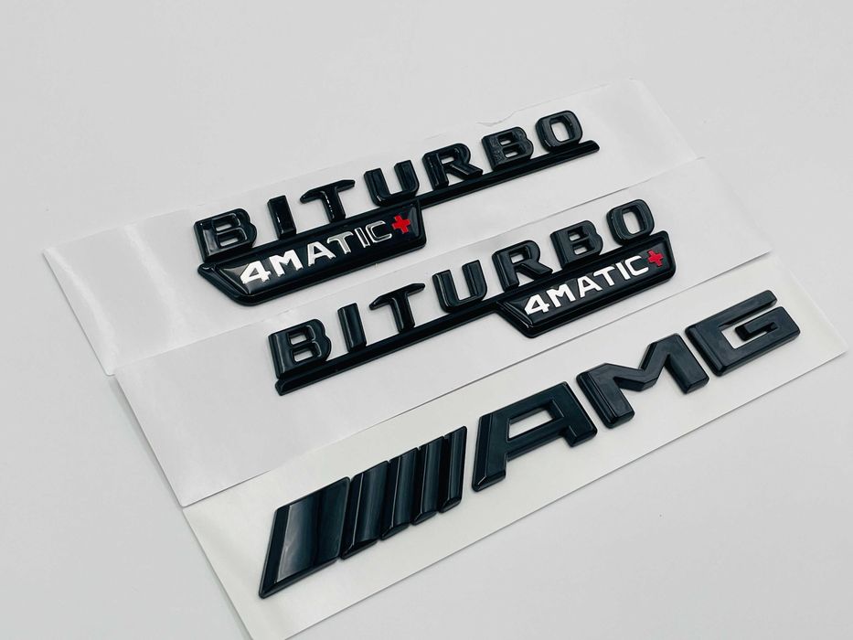 Set Embleme Compatibile Mercedes biturbo 4matic+ AMG negru