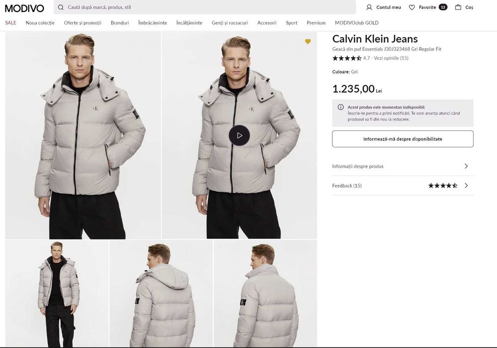 Geaca puf si pene Calvin Klein Jeans Essentials J30J323468 water proof