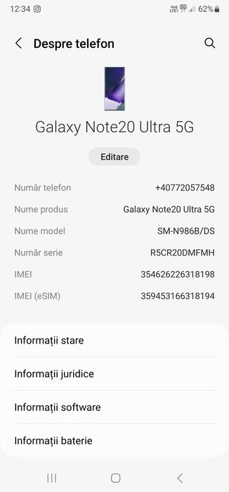 Vând Samsung NOTE 20 Ultra