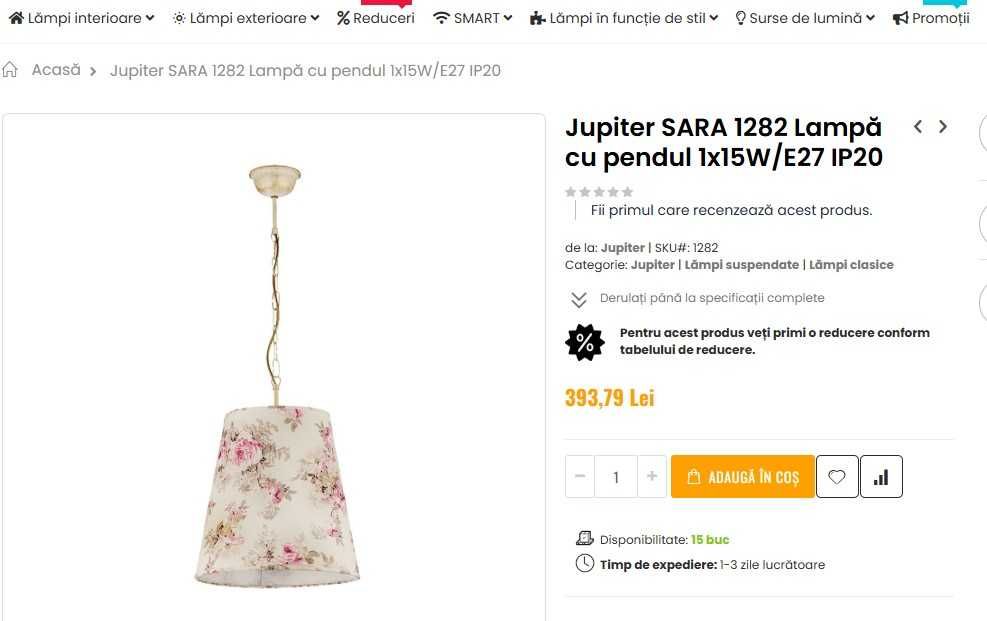 Lampa suspendata/lustra si 2 veioze perete-Jupiter Sara