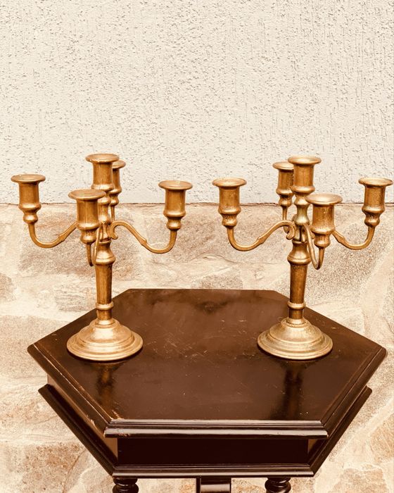 Месингови свещници – комплект, 5-раменни, винтидж / ретро декор