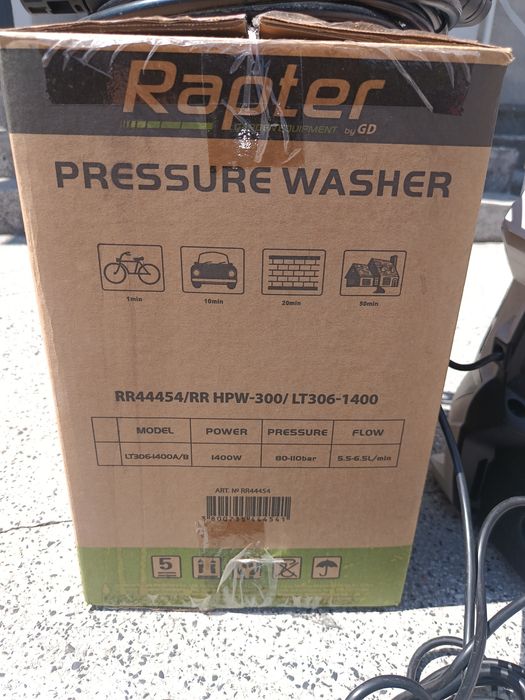 Водоструйка Rapter RR HPW300/ 1400 W - Електрическа водоструйна машина 6.5 л./мин 110 бара