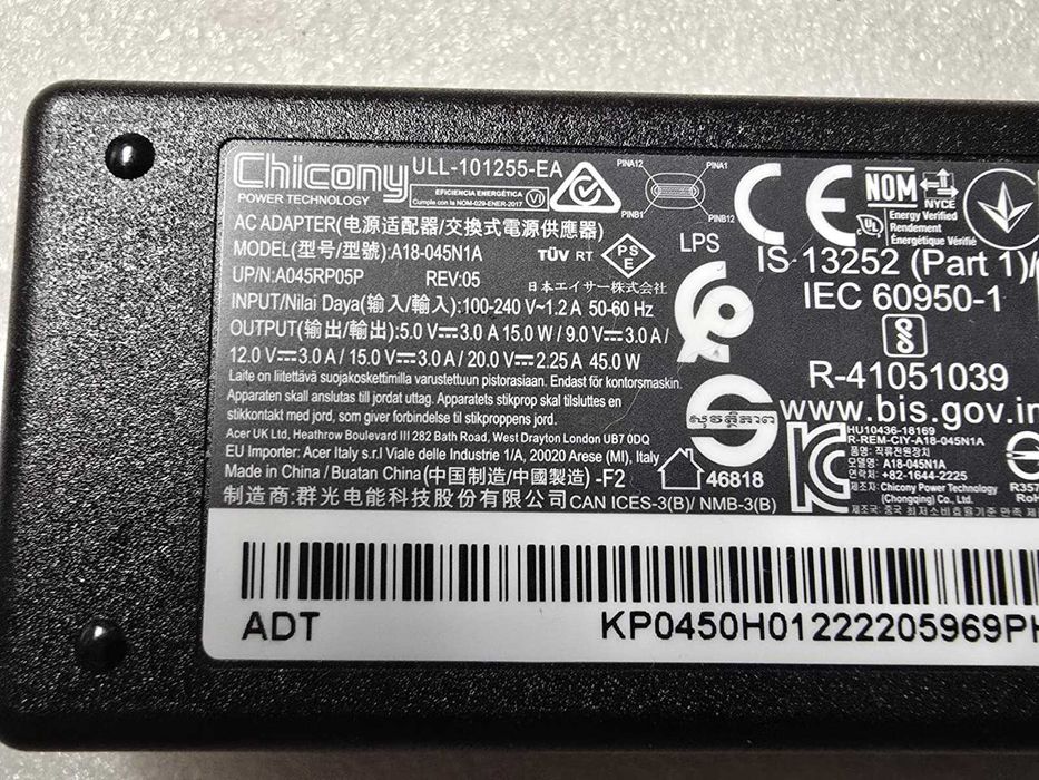 Incarcator laptop Chicony, 45W 20V 2.25A, TYPE-C, A18-045N1A - poze