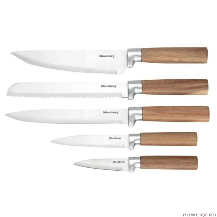 Set de cutite 6 piese, cu bloc de salcam, otel inoxidabil, Klausberg