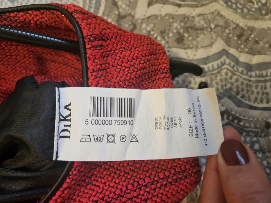 Стилна червена рокля Dika памучен туид р-р 36/S