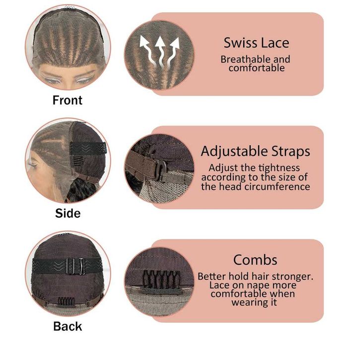 Екзотична черна перука с пълзящи плитки и къдрава дължина 70 см - Lace