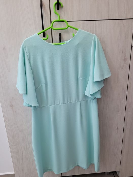 Rochie turcoaz cu mâneci fluture