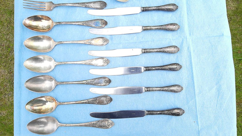 2 X Seturi-Tacamuri 48 piese, alpaca, URSS, marcate, 2866 gr, 1950-60