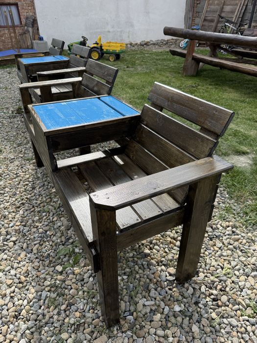 Banca de gradina din lemn cu masa incorporata | Terasa, foisor, curte