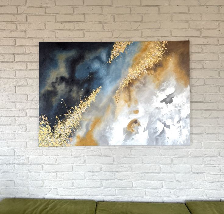 Голяма Картина (синя/златна) абстрактна