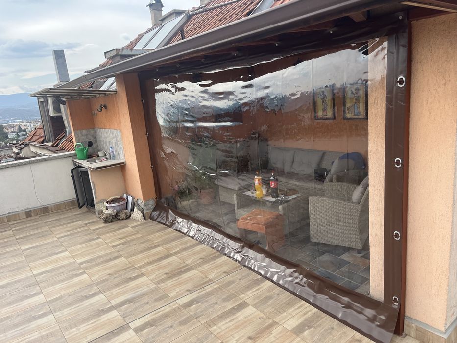 Ветроупорни завеси,тенти,брезенти,покривала,винил,кристал.