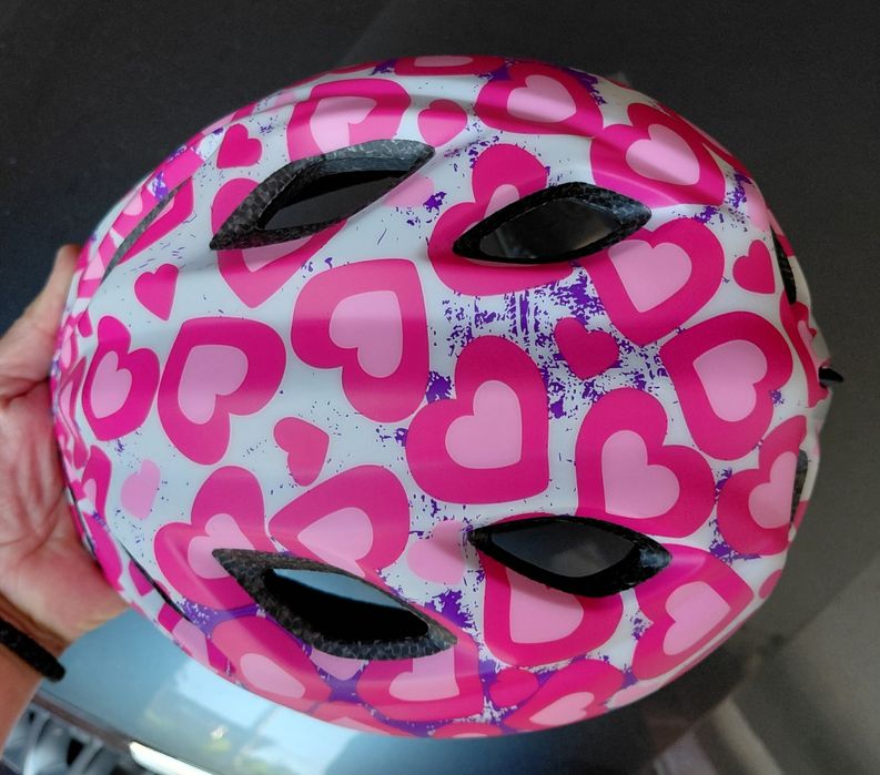 Детска вело каска Polisport - Junior Glitter Hearts, 52-56 cm, розова