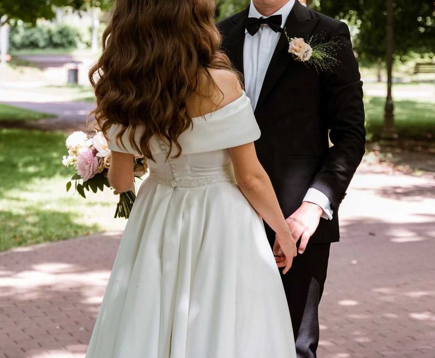 Rochie de mireasă linie A elegantă tafta