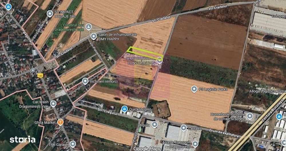 Dragomiresti-Vale, lângă Șoseaua de Centură, pretabil hale, productie