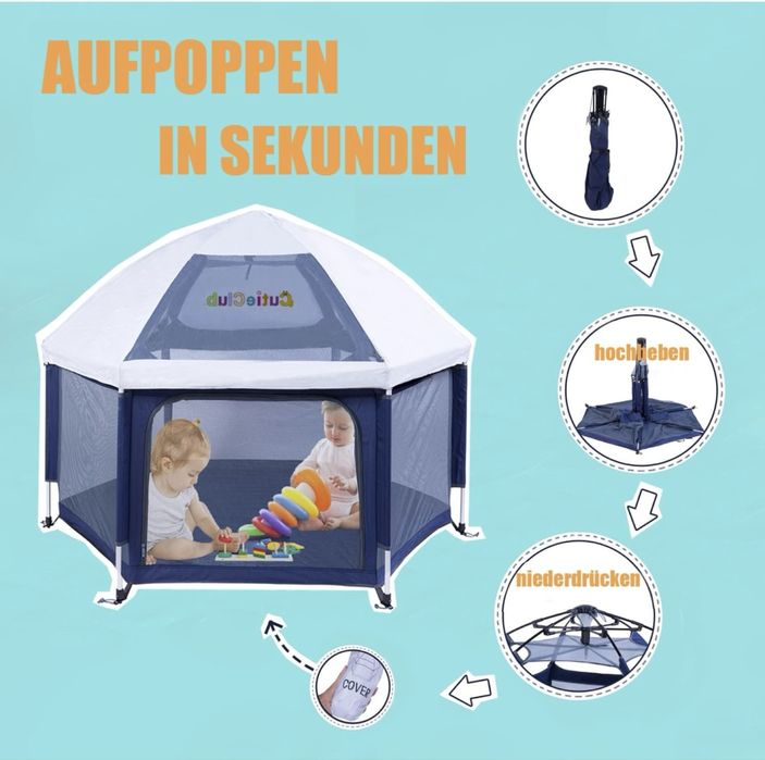 Țarc pliabil cu saltea și protecție UV