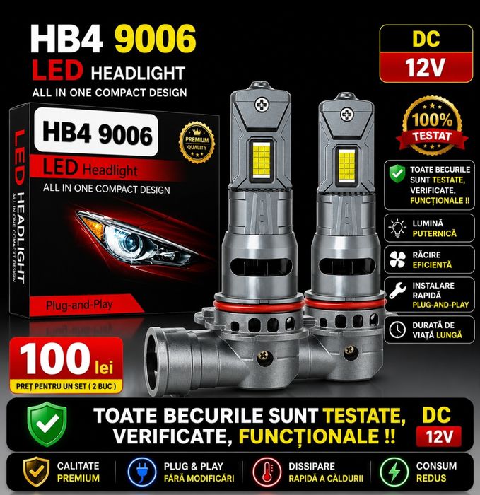Becuri LED HB4 9006 Canbus  12V  30000LM set 2buc