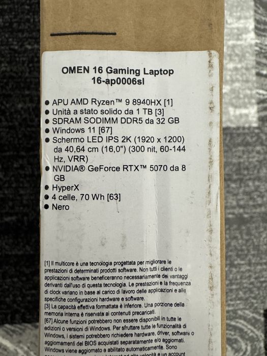 Laptop gaming HP Omen 16 rtx5070 ryzen9 8940hx 32gb 1tb