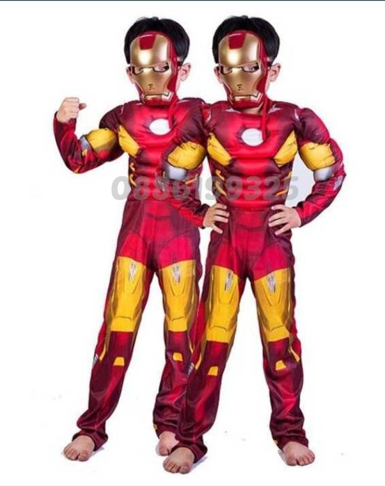 Детски костюм на Железния човек с мускули и маска + ПОДАРЪК