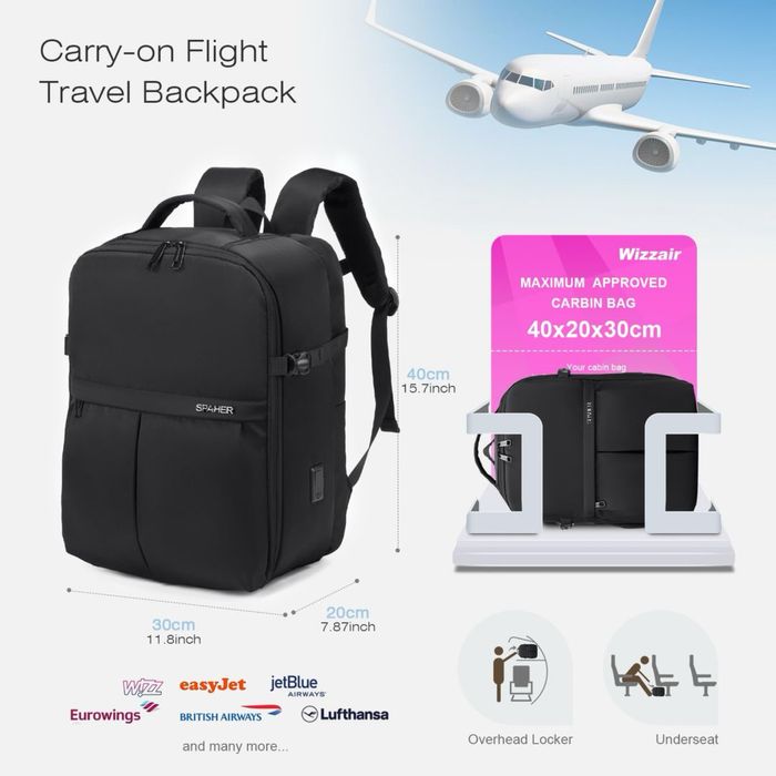 Rucsac avion cabin bag 40x30x20 laptop 15.6 USB travel backpack WizzAir