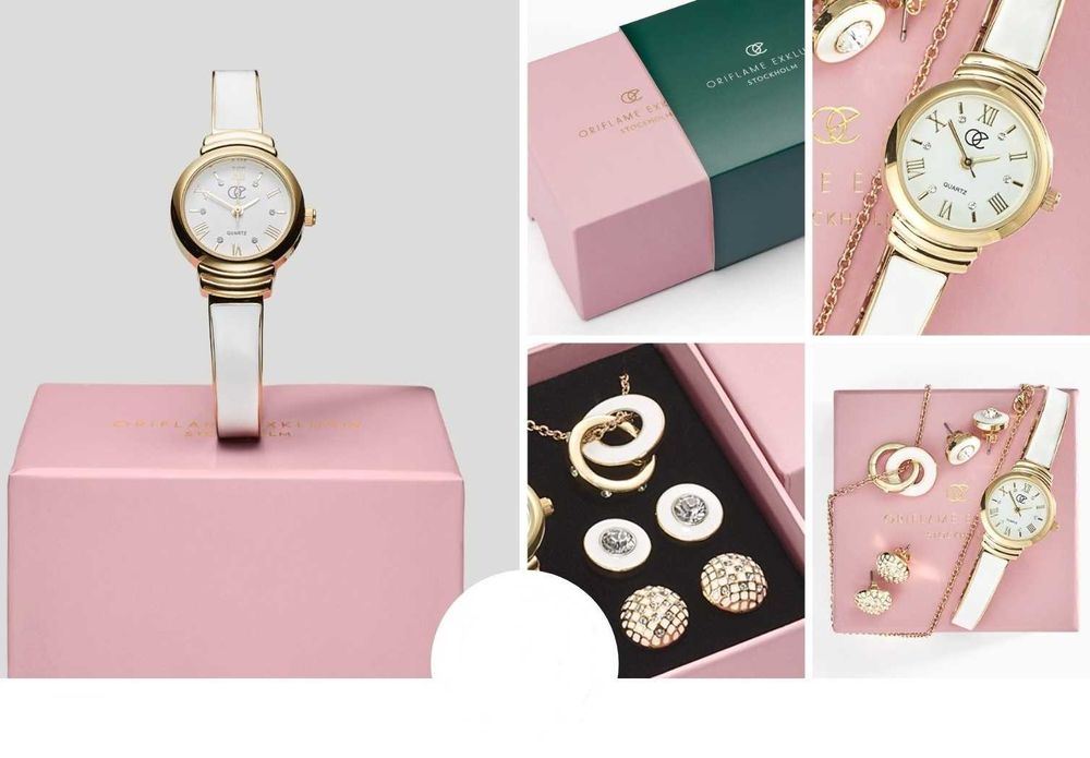 Set Elegance cu cristale Swarovski: ceas, colier, 2 perechi cercei