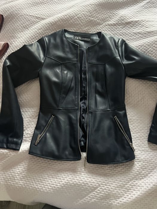 дамско елегантно вталено кожено яке