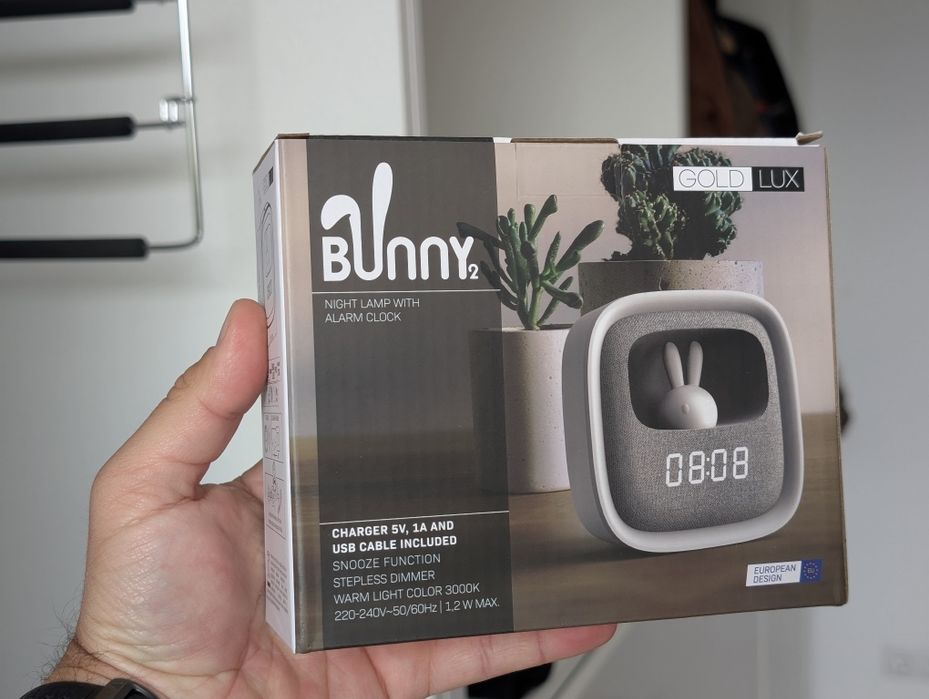 Lampă de noapte LED reglabilă cu ceas deșteptător BUNNY LED/1,2W/5V 3000K