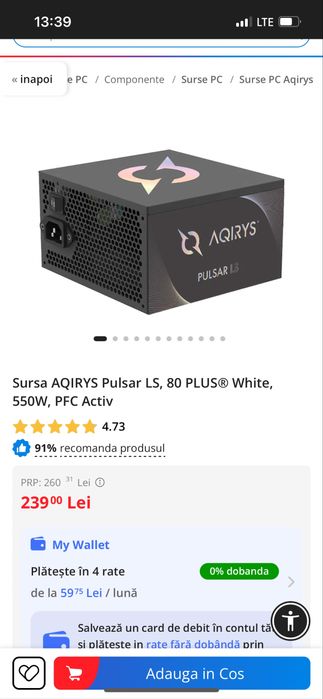 Sursa Aqirys pulsar 550w 80 plus