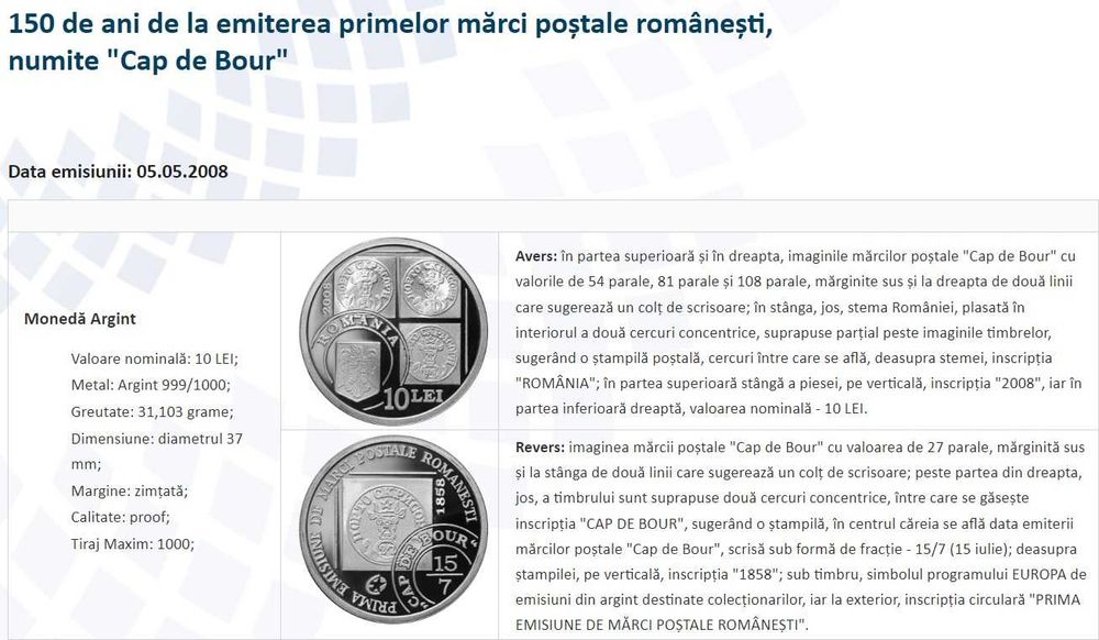 Moneda BNR 10 lei argint Cap de Bour gradata NGC PF 69 UC