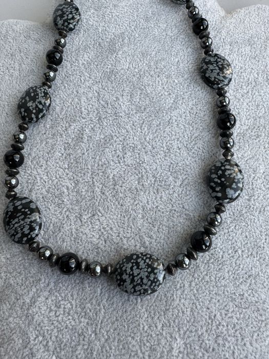 Colier din argint, snow obsidian si onix