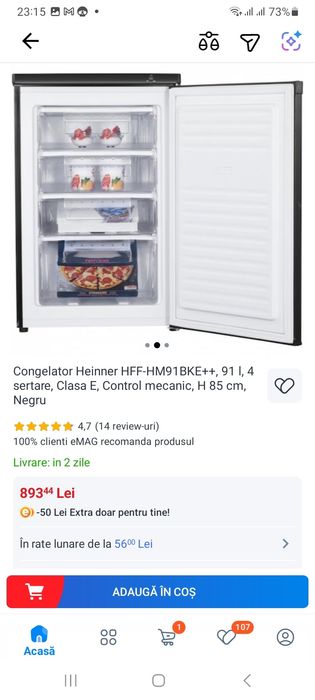 Congelator Heinner HFF-HM91BKE++, 91 l, 4 sertare,