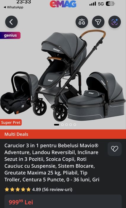 Vand carucior bebelusi 3 in 1  Nou