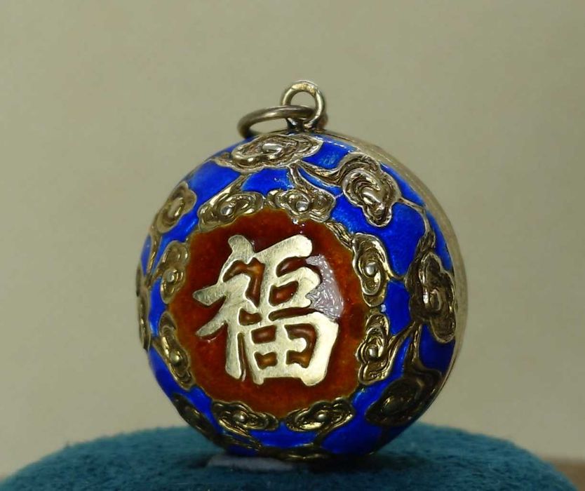 Pandantiv vintage CHINA – locket cloisonné din argint aurit