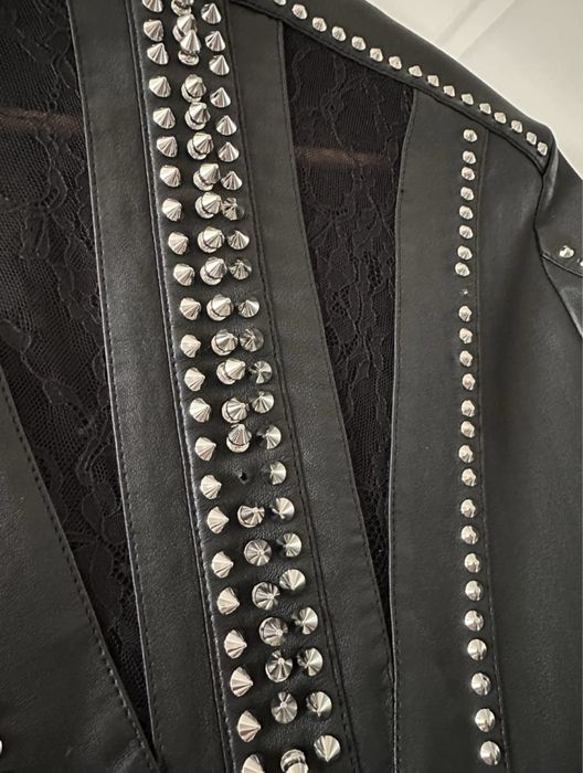Кожено яке Philipp Plein с дантела и капси