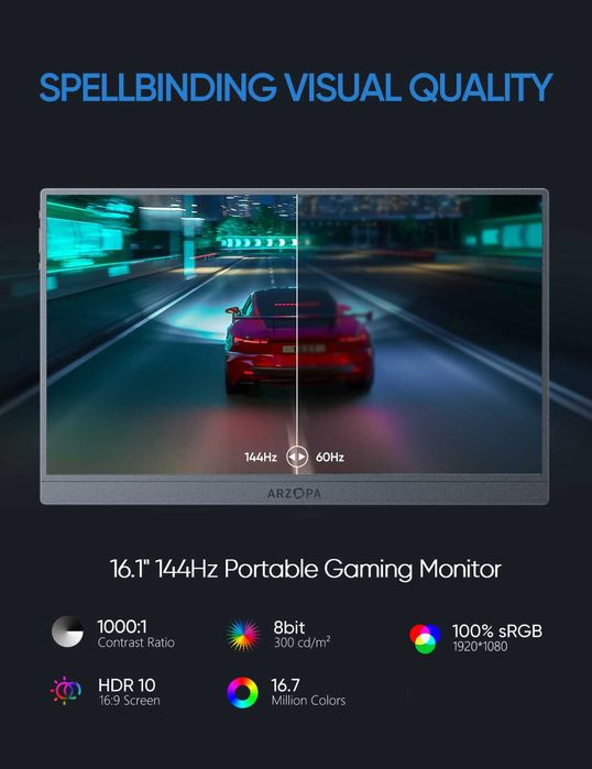 Arzopa Z1FC 16.1 Inch 1080P 144hz 72%NTSC Gaming  портативный монитор