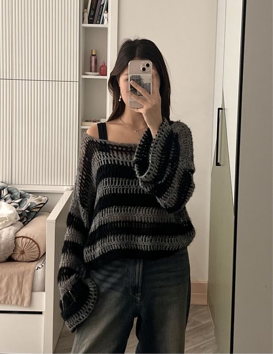 вязаная кофта-сетка оверсайз