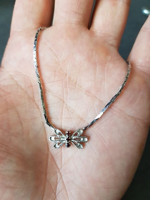 (5) colier lant argint 835 Germany rodiat 3 rubine narurale,nou