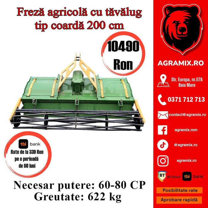 Freza agricola cu tavalug tip coarda 2.0 m